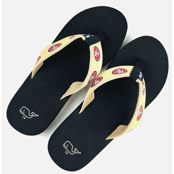 Vineyard Vines Mens Sandals Sz 14 Gold Flip Flops San Francisco 49ers New - Picture 8 of 9